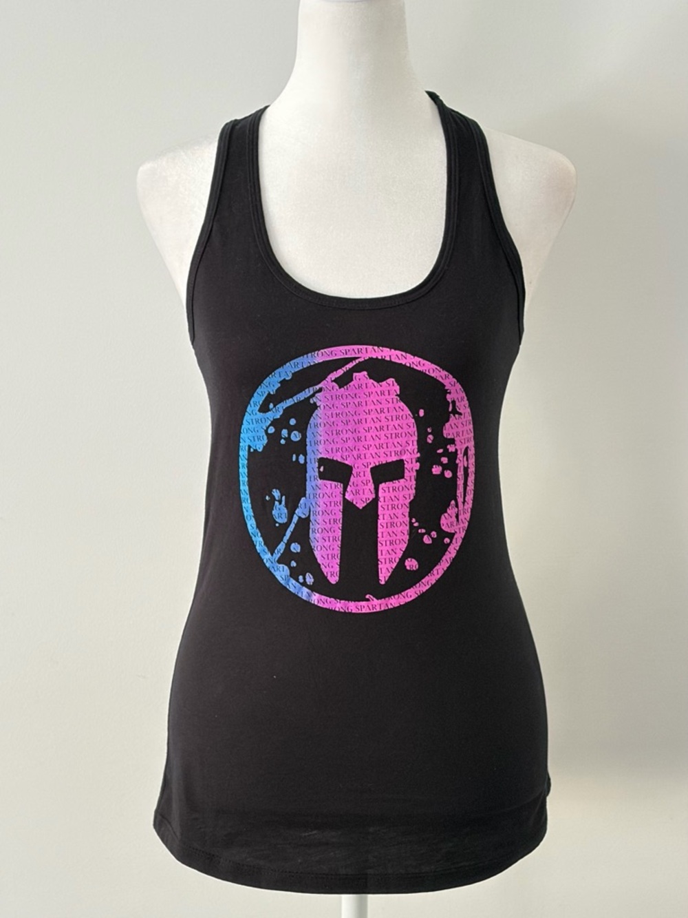 AROO! OCR Runners Black Racerback Tank with Pink-Blue Spartan Logo - Unbranded